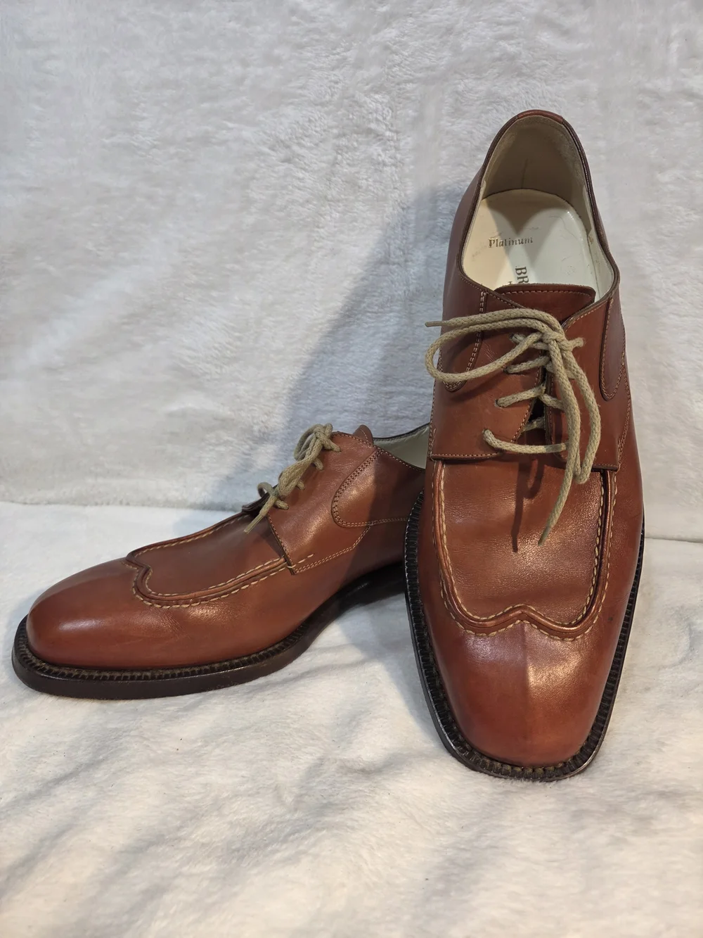 Bruno Magli Italian Platinum Caton Cognac Brown Leather Lace-Up Oxfords Vtg